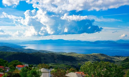 beautiful traditional greek landscape milies volos greece